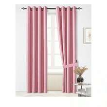 Juego de Cortinas Salmon con Ollaos para Barra - Naranja Coral - Ver 2