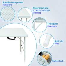 49.2-Inch Portable Folding Table - Sturdy Steel Frame, Height Adjustable, Compact Folding Design For Outdoor/Home/Office, Rustproof And Easy To Clean (White) - 白色 - 查看 5