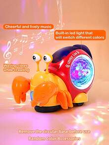 1 pièce Voiture électrique de crabe omnidirectionnelle avec lumières colorées et musique - Cadeau de fête, d'anniversaire, d'Halloween et de Noël, parfait pour les garçons et les filles - Retirez la base ronde avant utilisation - Couleur des accessoires aléatoire