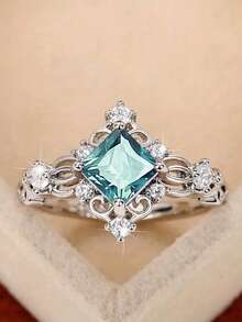 1 chiếc nhẫn đá Cubic Zirconia thời trang, phù hợp cho nữ, thích hợp cho đám cưới, lễ đính hôn, tiệc tùng, kỷ niệm, ngày Valentine và các dịp khác. - Màu xanh nhạt - Xem 16