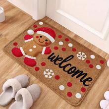 1pc Gingerbread For Man Welcome Doormat Festive Non-Slip Indoor Outdoor Entrance Rug With Santa Hat Snowflake Pattern Soft Flannel 2D Pattern Printing Floor Mat For Holiday Home Decoration New Year Party Supplies Home Decor, Best For Christmas. Actual Item Is Smaller Than Picture. May Be Certain Color Difference.