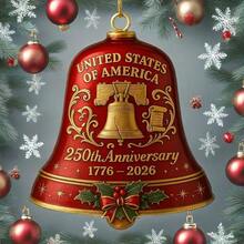 USA 250th Anniversary Bell Ornament 3D Red & Gold Commemorative Hanging Decor Elegant Doorbell For Patriotic Decor Tree Enamel Crafted Detailing 250th Anniversary USA Patriotic Ornaments - 紅色 - 查看 4