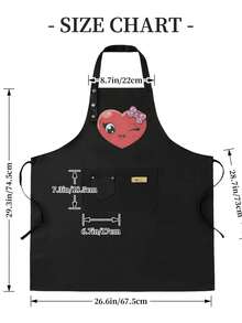 Women'S High Quality Cute Anime Character Apron With Heart & Strawberry Print - Kawaii Japanese Manga Style Cooking Baking Apron, Button Closure & Pocket, Durable Non-Stretch Fabric For Home Kitchen, Themed Events & Gifts (Pink Bow Design), Apron For Women With Pockets, Cute Apron, Kitchen Apron, Women'S Apron With Pocket, Women'S Apron With Pockets, Apron, Pink Apron, Waitress Apron, Fun Apron, Apron Pictures, Character Aprons, Apron + Hand Wipe, Womens Graphic Aprons - 黑色 - 查看 3
