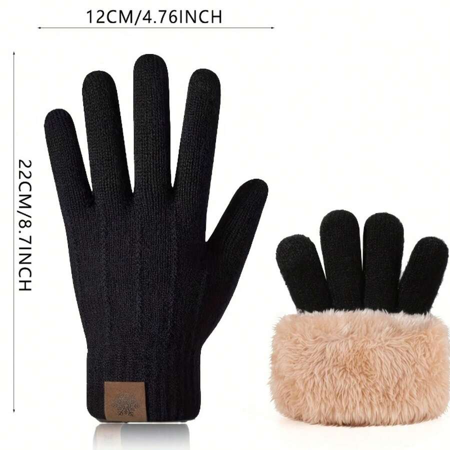 Unisex Touchscreen Winter Gloves – Double-Layered Fleece Lining, Windproof & Cold-Resistant, Ideal For Cycling & Outdoor Activities – Casual Solid Colors (Black, Brown, Gray, Navy) - 深灰色 - 查看 1