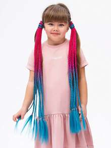 24inch Rubber Band Crochet Mixed Box Braids Plaited Ponytail Synthetic Gradient Dirty Braided Ponytail Hair Extensions For Kids 1pc - Multicolor - View 5