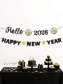 2个“你好 2026 / 新年快乐”横幅，2026新年主题派对装饰旗帜 - 彩色 - 查看 2