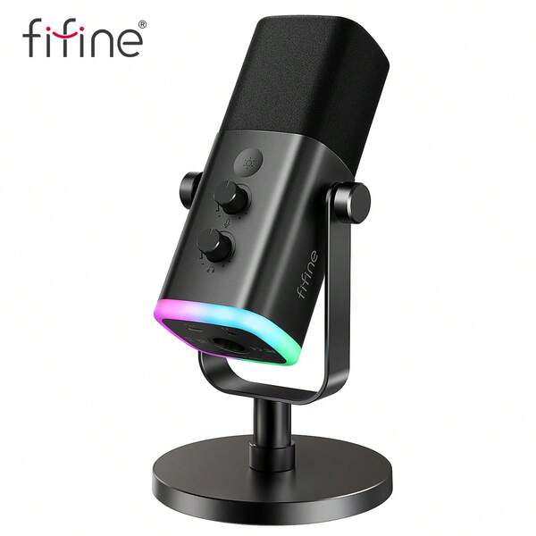 FIFINE Gaming USB/XLR Microphone For Podcast, Dynamic Mic With Controllable RGB, Touch Mute, Headphone Jack, Desktop Stand, Vocal Mic For Singing Gaming Streaming Podcasting-FIFINE AM8