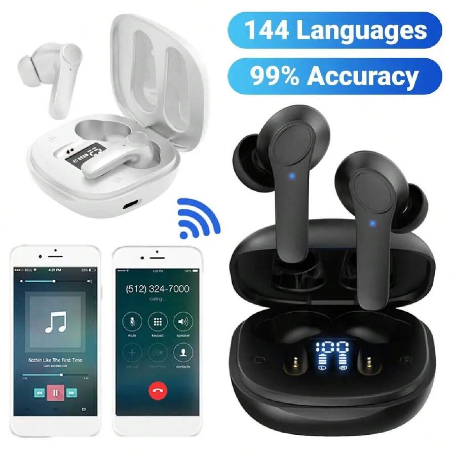 NetHong 144 Languages Smart Translate Earbuds Real Time Voice Translator Support UKS - White - View 1