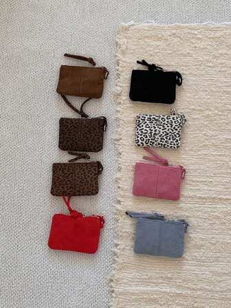 Stylish Leopard Print Coin Purse (1 Piece), Fashionable And Personalized Lipstick Bag, Women's Suede Shoulder Bag, Mini Neck Hanging Coin Purse, Small Item Storage Square Bag, Simple Solid Color Card Holder, Multifunctional Stylish Small Bag, Portable Coin Purse, Key Pouch, ID Card Holder With Long Rope Zipper.