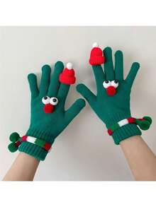 Christmas Gloves, Cute & Funny Knitted Knitted Gloves, Soft & Warm Elastic Wrist Gloves, Winter Outdoor Windproof Warm Fingerless Gloves, Suitable For Shopping And Holiday Gatherings - Multicolor - View 2