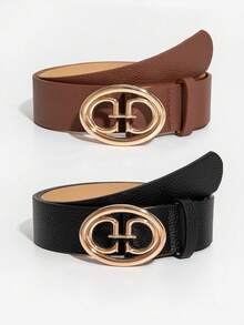 2pcs Solid Color Casual PU Leather Belt, Suitable For Outfit Matching - Multicolor - View 5