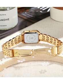 1pc Women's Creative Roman Numeral Small Dial Square Metal Chain Quartz Steel Band Watch, Suitable For Back To School, Daily Matching, Birthday, Women's Gift, Anniversary, Singles' Day, Promotion, No Gift Box Gifts - Gold - View 4