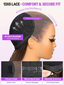 MEGALOOK 升级版 13x6 Three-Go™ 无胶假发 #4 深棕色波西米亚卷发蕾丝前假发带拉绳预剪耳到耳蕾丝自然发际线彩色真人假发 - S4 - 查看 10