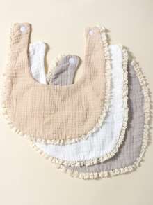 3pcs Candy Color Cotton Gauze Cute Baby Bibs, Suitable For Daily Use - Multicolor - View 4