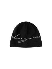 1pc Minimalist "Elegance" White Letter Knit Beanie Hat - Versatile Fashion Item For Autumn/Winter