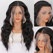 酒红色、黑色、金色短款波浪蕾丝前假发，无需胶水即可打造自然波浪，采用耐热合成纤维制成，带有婴儿发，24英寸 - 彩色 - 查看 6