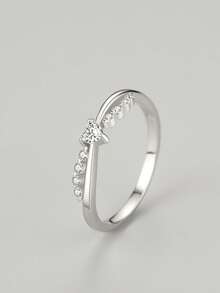 1pc 925 Sterling Silver Shiny Heart-Shaped Ring, Romantic Birthday Gift Jewelry - Silver - View 3