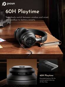 Picun P28X Wireless Headphones, 35 Hours Of Battery Life - Built-In Power Display, Double Diaphragm Telescopic Rotating Bracket, High Quality Low Latency, Suitable For Travel, Fitness And Other People.
