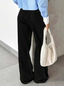 Elegant Women's Clothing, Women's Winter Clothing Loose Straight Leg Denim Pants, Loose Straight Leg Pants, Women's Boot Shaped Jeans, Suitable For Parties, Women's Dances/Banquets, Queues, Birthday Parties, Women's Birthday Clothing, Vacations, Beer Festivals, Women's Halloween Costumes, Women's Christmas Costumes, Women's Winter Clothing - màu đen - Xem 4