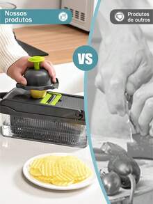 Multifunctional Mandoline Slicer With 16 Functions For Slicing Potatoes, Vegetables, And Greens - 綠色 - 查看 6