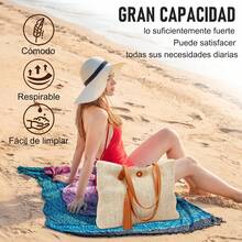Bolsa de playa para mujer,bolso de hombro para mujer, bolsa de de paja,diseño de cierre magnético, para playa, picnic, vacaciones, compras, gimnasio - Marrón - Ver 1
