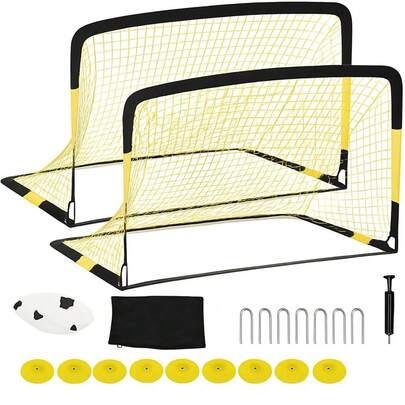 ShiningLove 2-Pack 6x4 Ft Pop-Up Soccer Goals – Complete Backyard Training Kit With Ball, Pump, 10 Cones & Carry Bag | Portable All-Weather Nets For Adults