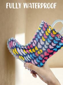 Wasserdichte Regenstiefel, Herzmuster, leicht zu reinigen, guter Halt, Griff zum leichten Anziehen, Outdoor Kinderschuhe