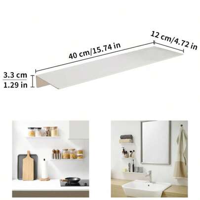 Small Metal Wall Floating Shelf - Metal Wall Shelf, Black Floating Shelf, Small Bathroom Shelf, Display Shelves Wall Storage White, 20CM