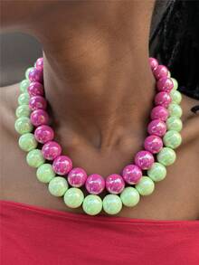 1 pièce Collier exagéré en perles acryliques colorées, collier ras-du-cou à perles rondes géométriques à la mode pour femmes, bijoux faits main pour occasions festives ou port quotidien, esthétique Y2K - collier - Voir 1