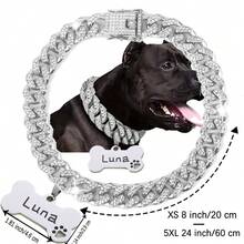 1pc Customized Luxury Rhinestone Dog Cuban Link Collar, 1.3cm Wide Hiphop Pet Necklace, Suitable For Small/Medium/Large Dogs, Pet Accessories & Gift, Can Engrave Pet Name, Phone Number, Anti-Lost Ornamental,Engraved Stylish,Fashion,Colorful,Vintage,Cute,Contracted,Cuties Custom,Unique,Customized,Personalized Pet For Anniversaries,For Birthdays,Pet Supplies,2025 Halloween Accessories,Fall Décor
