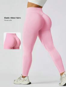 NcmRyu Women Seamless High Waisted WorkoutLeggings Tight Fit High Elasticity Non See Through FabricSolid Color All Season Gym Running Yoga Pants MachineWashable Workout Accessories - Hồng - Xem 1