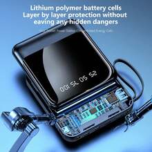 Mini banco de energía de 10000 mAh con carga rápida, luz LED superbrillante, pantalla digital inteligente, entrada micro y tipo C/salida USB-C, 4 cables de carga integrados, cargador portátil para teléfono móvil, ideal para viajes al aire libre. - todo - Ver 7