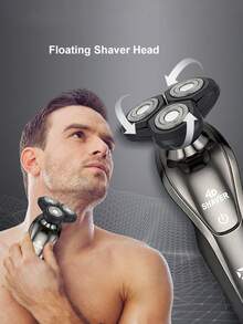 男士电动剃须刀，带修剪器，旋转式设计，USB接口，数字显示屏，自由设计，可更换刀头，适用于修剪胡须、小胡子、颈部和下颌线——理想的男士理容礼品 - 彩色 - 查看 8