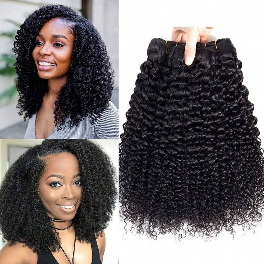 Jerry Curly Bundles Human Hair Kinky Curly Human Hair Bundles For Women 12 14 16 Inch Afro Kinkycurly Bundles Human Hair Weave 3 Bundles Kinky Hair Wefts - Natural Black - 查看 1