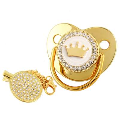 Baby-Schnuller mit Kronen-Gold-Metallschriftzug und Diamantkette für Schwangerschafts- und Säuglingsprodukte