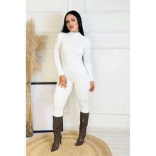 Virginia Women's Jumpsuit With Zipper – Fashionable And Versatile Style In Anarruga Fabric. - 白色 - 查看 1