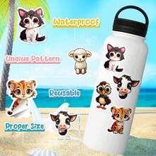 50张卡通动物贴纸，混合可爱老虎贴纸，防水乙烯基贴纸，适合青少年和成人，动物园贴纸，可用于水瓶、书籍、吉他、笔记本电脑、剪贴簿等。 - 彩色 - 查看 10