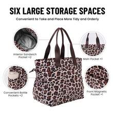 Lunch Bag For Women – Reusable Drawstring Insulated Lunch Box, Stain-Resistant & Water-Repellent Thermal Tote With Multi-Pocket Storage For Drinks, Snacks & Utensils, Easy-To-Clean EVA Lining, Premium Oxford Fabric & EPE Insulation, Spacious & Practical For Office, Work, Picnic, Travel & Camping, Ideal Christmas Gift For Friends, Family & Colleagues - Leopard Print - 查看 2