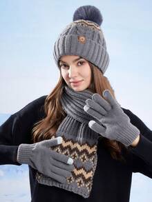 3pcs/2pcs Women Jacquard Hat, Scarf And Gloves Set, Thick Knitted Warm Winter Hat, Neck Warmer Scarf, Christmas Gift For Women, Autumn/Winter Skiing, Cycling, Hiking, Mountaineering Accessories, Christmas Present Valentines Gift - Multicolor - View 18
