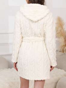 Women's Solid Color/Striped Belted Casual Robe, Suitable For Spring, Autumn And Winter