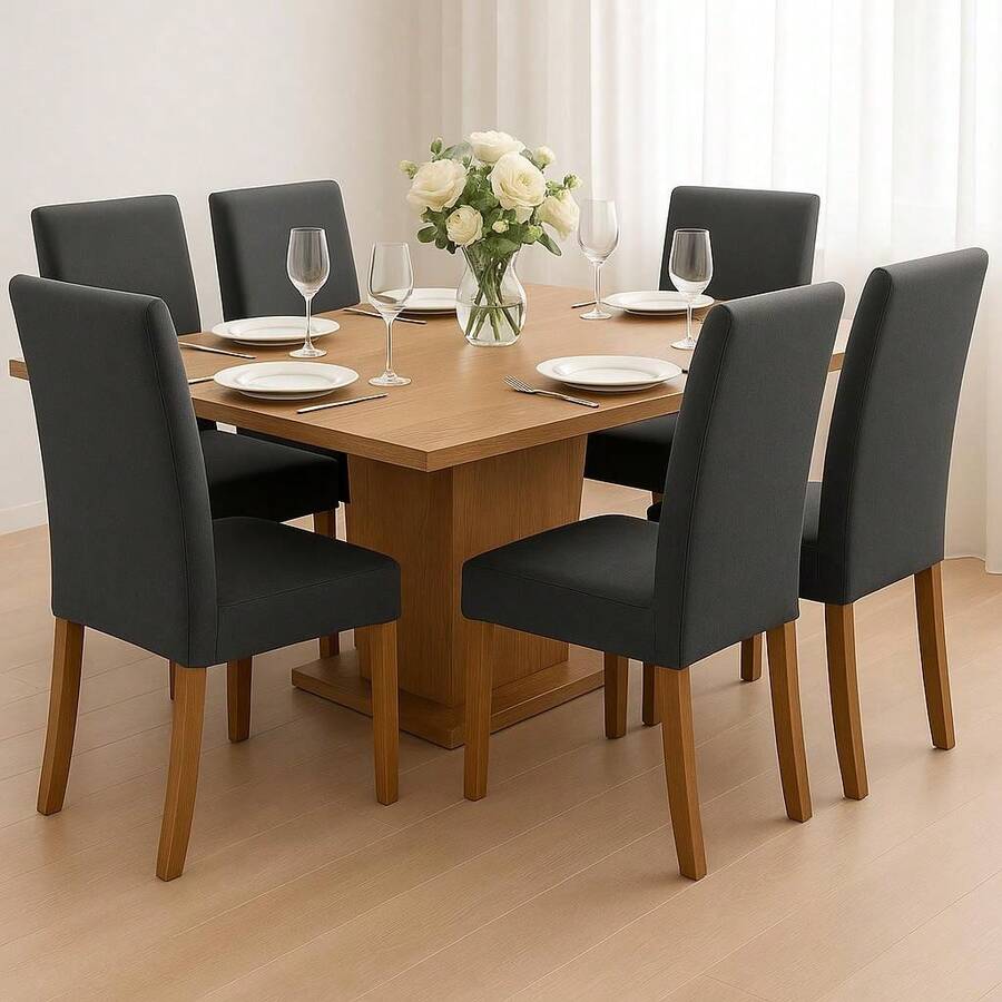 Chair Cover Kit With 6 Units For Dining Room Kitchen Pantry Gel Mesh Super Offer - Gris Oscuro - Ver 1