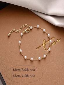1 Piece Universal Pearl Multi-Layer Bracelet And Anklet, Multiple Wearing Styles, Unique And Elegant Ins Style, Versatile Bracelet And Anklet Suitable For Women And Couples - 金色 - 查看 2