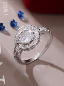 1 قطعة خاتم نسائي فريد من نوعه مرصع بالزركونيا المكعبة اللامعة، مناسب للارتداء اليومي والأعراس والمناسبات المهمة، هدية مثالية لعيد الحب والكريسماس ورأس السنة الجديدة