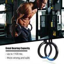 Gymnastic Rings 1200lbs Capacity With 16.4ft Adjustable Buckle Straps Pull Up Exercise Rings Non-Slip Rings For Home Gym Full Body Workout - Black - View 3
