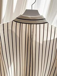 Women's Striped Collar Ruffle Cuff Single-Breasted Casual Versatile Commuting Long Sleeve Shirt - Mixed Colors - View 5