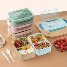 1升便当盒，含餐具，适合上班族，方形微波炉便当盒，带隔层，防漏，适合返校、教室、大学、户外用餐、学习用品、厨房收纳，返校必备
