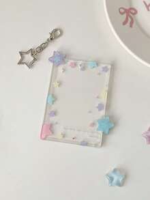 1个彩色星星装饰卡片夹，透明3英寸小型卡片展示盒，可用于展示照片