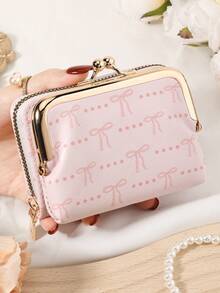 Modische und hochwertige Kreditkartentasche mit Schleifen-Muster, einfach und lässig mit mehreren Kartenfächern, modischer Reißverschluss-Münzbeutel, Schul- und Studentenwohnheim-Zubehör, abnehmbar und vielseitig, großes Fassungsvermögen Damen-Geldbörse, Handtasche, Aufbewahrungstasche