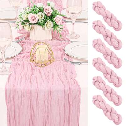 6/10Packs 120 Inch Dusty Pink Cheesecloth Table Runner Boho Rustic Gauze Sheer Romantic 10 FT Long Cheese Cloth Table Runner For Bridal Baby Shower Wedding Party Birthday Holiday Home Easter Decor