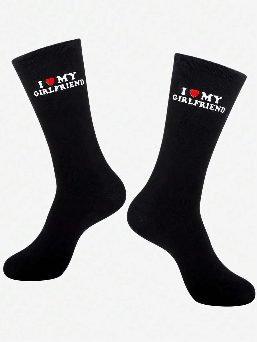 1/3 Pairs "I Love My Girlfriend" Socks, Cute Gift For Boyfriend, Anniversary, Valentine's Day, Birthday, Funny Boyfriend Gift, Creative "I Love My Girlfriend" Socks, Autumn - Multicolor - View 1